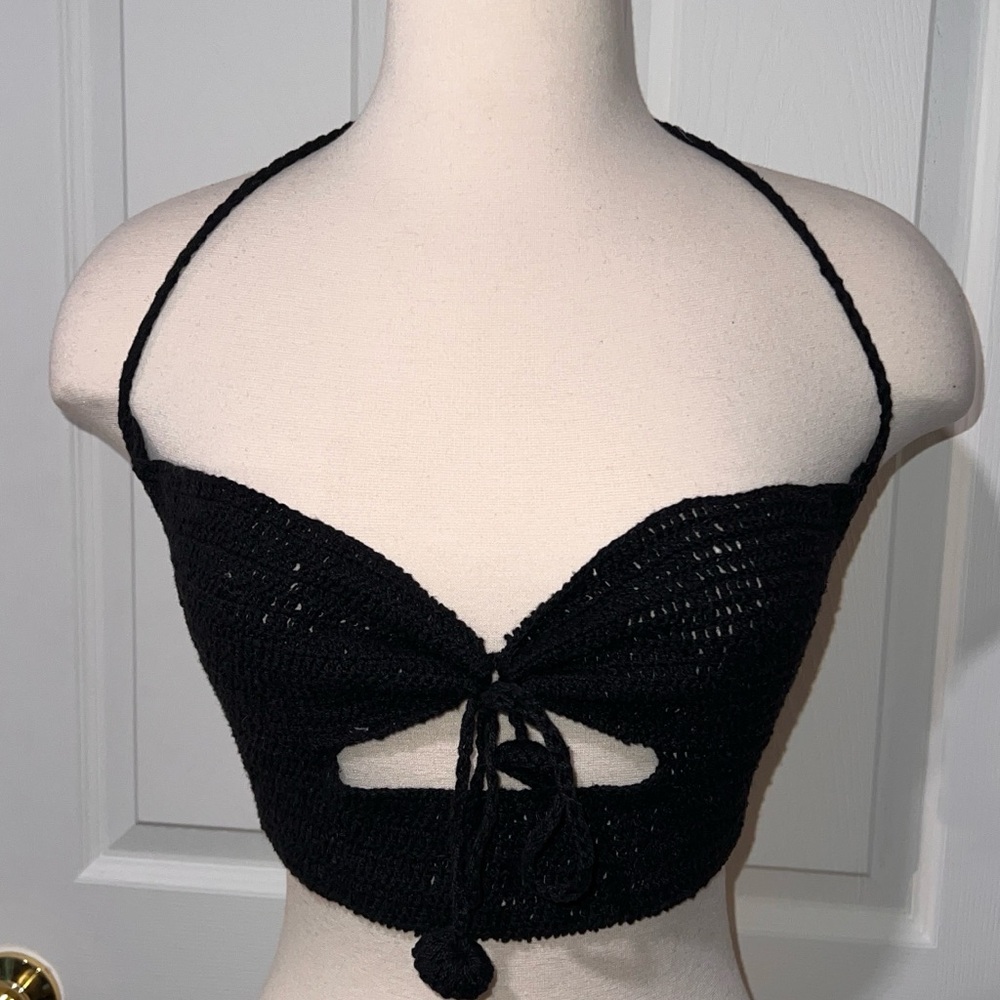 Black Crochet Halter Top